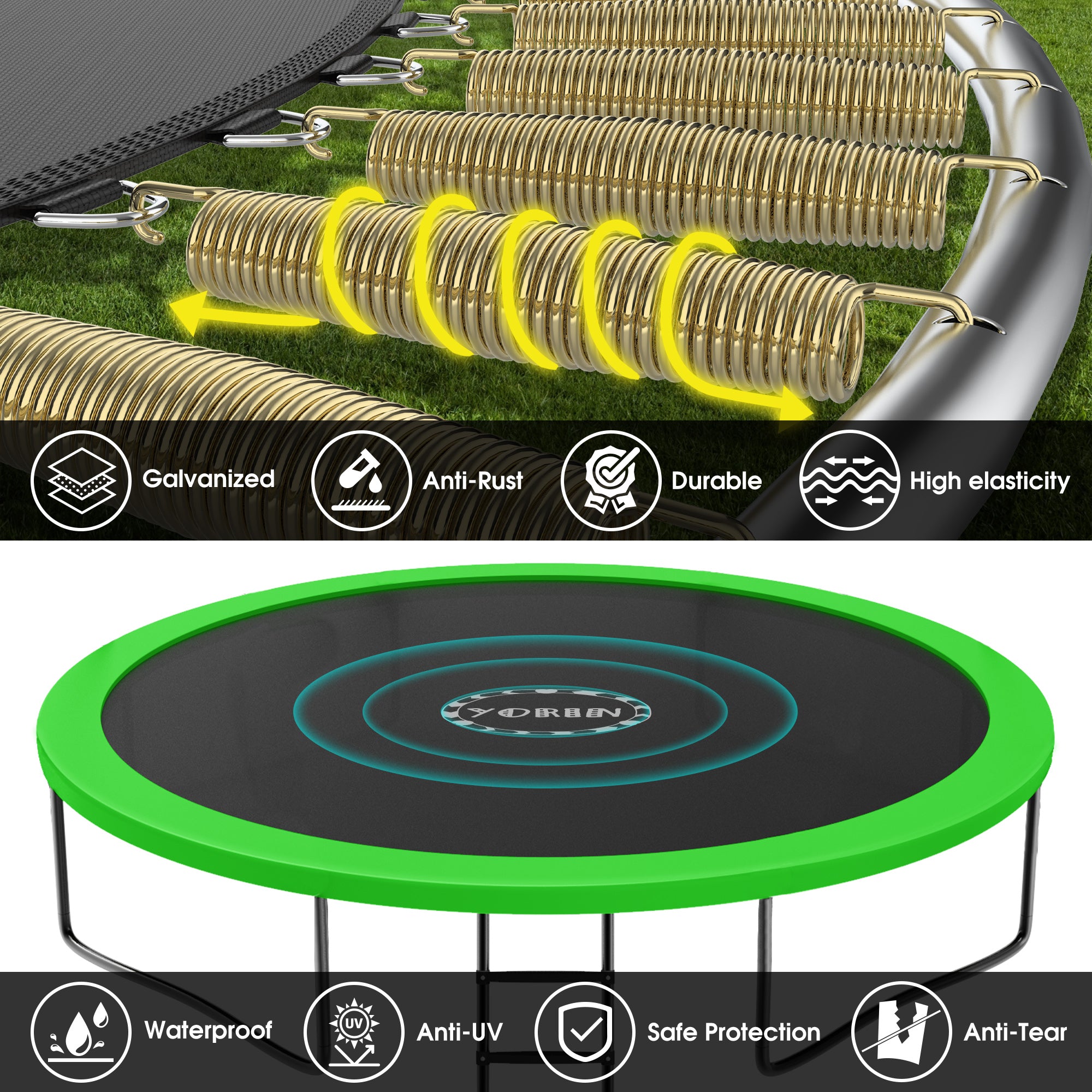 YORIN Trampoline for 2-3 Kids, 8 FT Trampoline for Adults with Enclosure Net, Ladder, Light, 800LBS Weight Capacity Outdoor Round Recreational Trampoline, Heavy Duty Trampoline