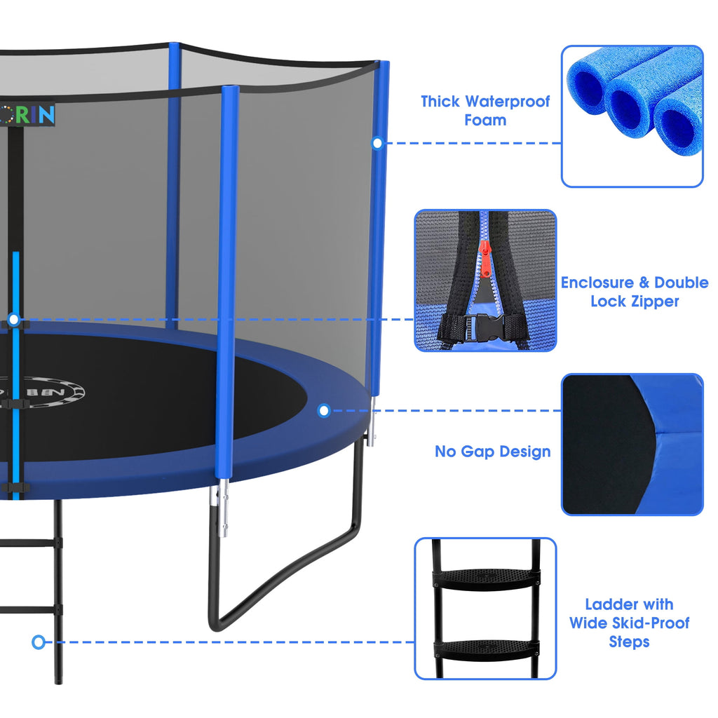 YORIN Trampoline for 2-3 Kids, 8 FT Trampoline for Adults with Enclosure Net, Ladder, Light, 800LBS Weight Capacity Outdoor Round Recreational Trampoline, Heavy Duty Trampoline