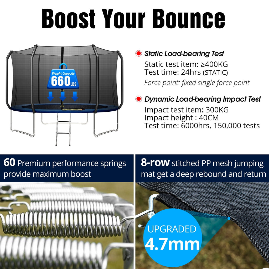TRIPLE TREE 10 FT Trampoline with Safe Enclosure Net, 660 lbs Capacity for 3 Kids, Outdoor Fitness Trampoline with Waterproof Jump Mat Ladder for Indoor Park Kindergarten Toddler Trampolines