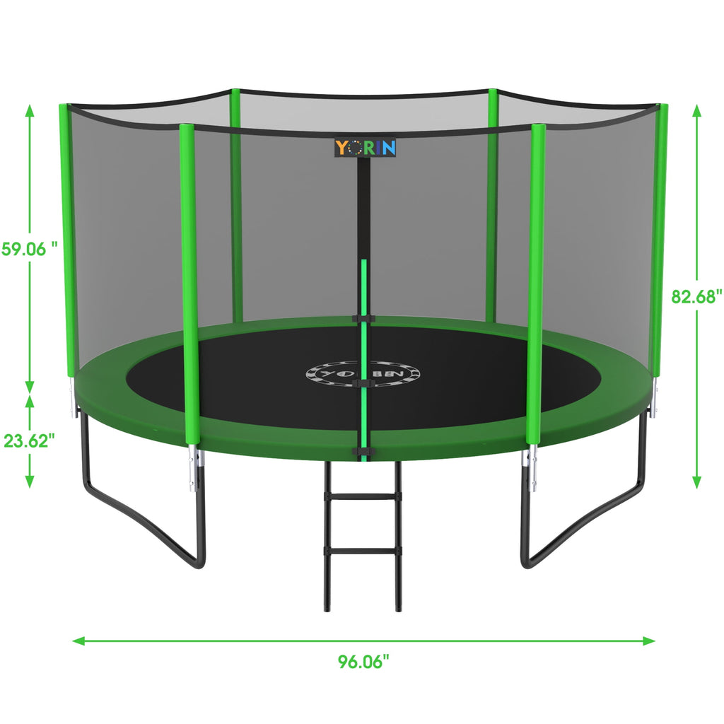 YORIN Trampoline for 2-3 Kids, 8 FT Trampoline for Adults with Enclosure Net, Ladder, Light, 800LBS Weight Capacity Outdoor Round Recreational Trampoline, Heavy Duty Trampoline