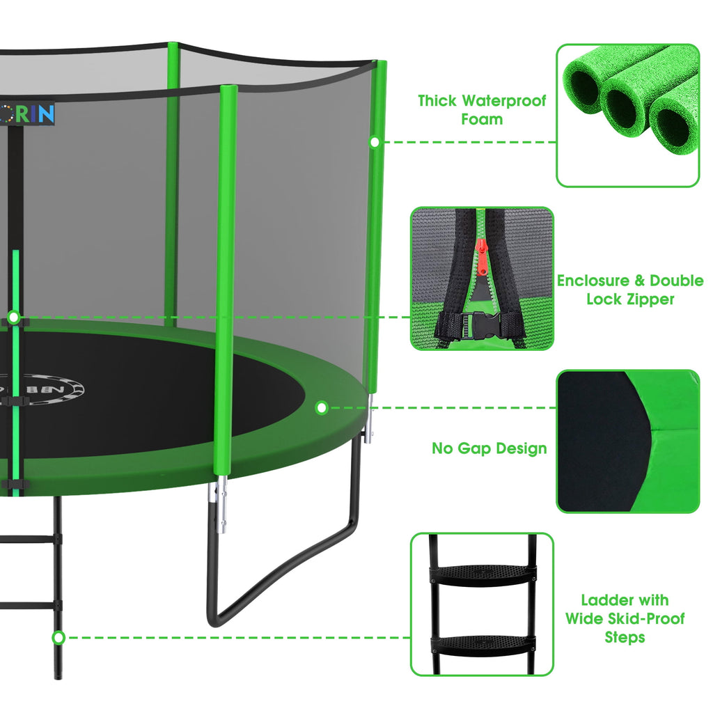 YORIN Trampoline for 2-3 Kids, 8 FT Trampoline for Adults with Enclosure Net, Ladder, Light, 800LBS Weight Capacity Outdoor Round Recreational Trampoline, Heavy Duty Trampoline
