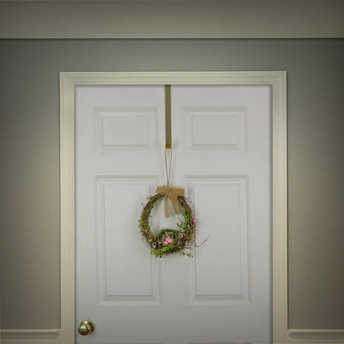 Artificial Bird's Nest Hanging Wall Decoration, Woven Branch Base, Decorated with Leafy Greens, Bird's Nest with Pastel Eggs, Burlap Bow, Includes Hanging Loop, Spring Collection, 11 Inches