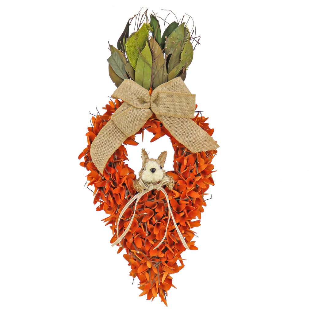 Artificial Hanging Carrot Decoration, Decorated with Orange Flower Blooms, Bunny, Leafy Greens, Includes Hanging Loop, Easter Collection, 24 Inches