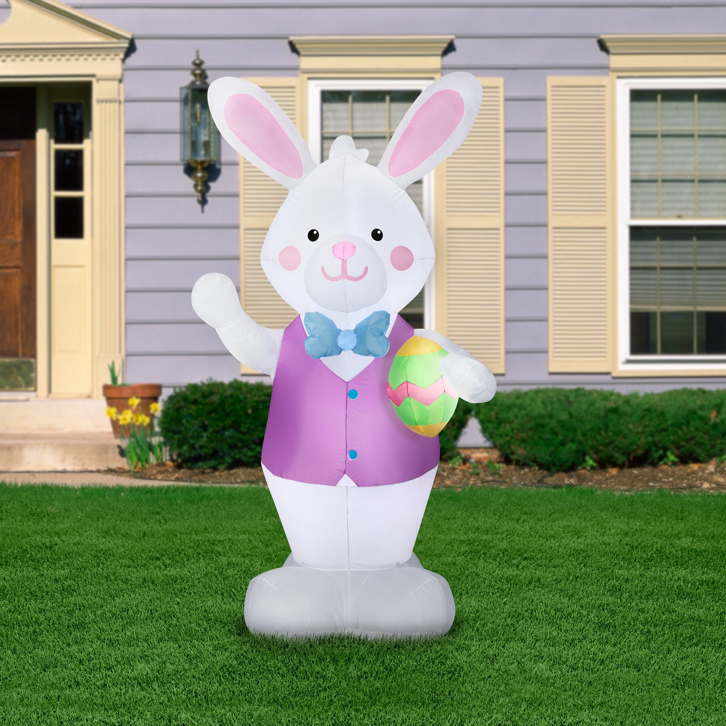 Bunny with Egg Inflatable Decoration, White, Easter Collection, 7 Feet