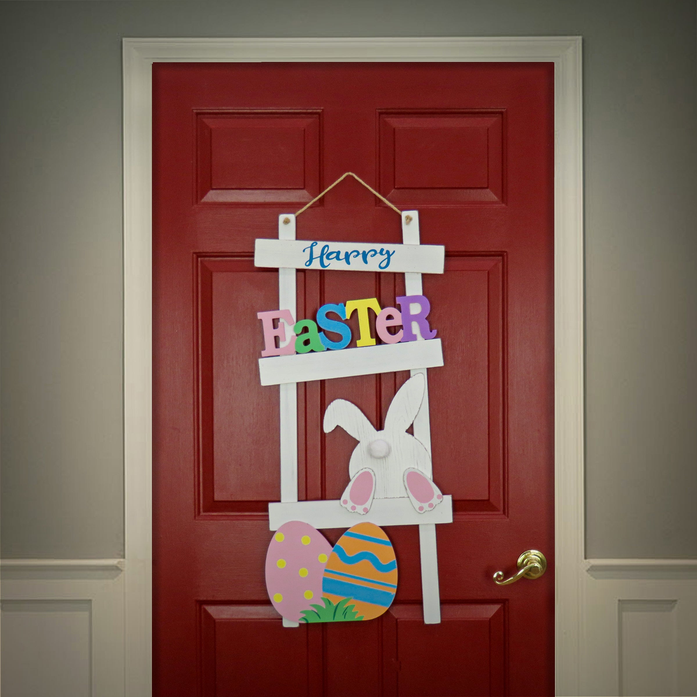 Happy Easter Hanging Wall Decoration, White, Includes Hanging Loop, Easter Collection, 36 Inches