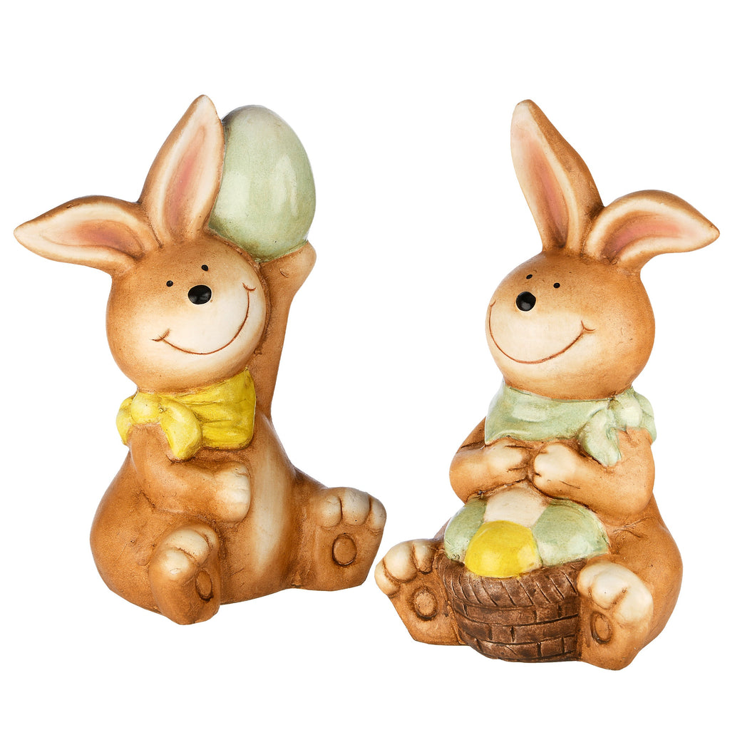 Bunnies holding EggsTable Decoration, Brown, Easter Collection, 7 Inches