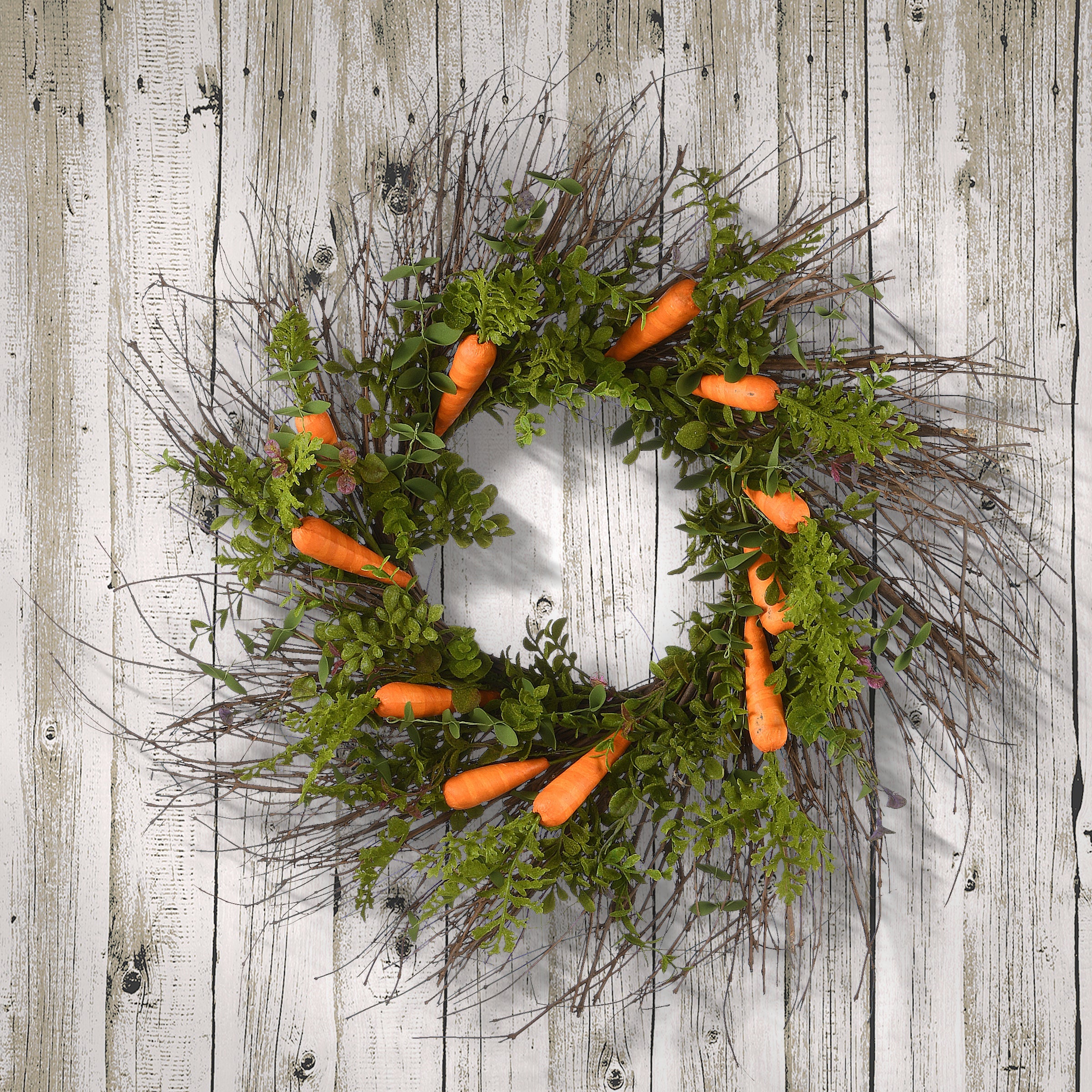 Carrots Artificial Wreath Decoration, Green, Easter Collection, 24 Inches