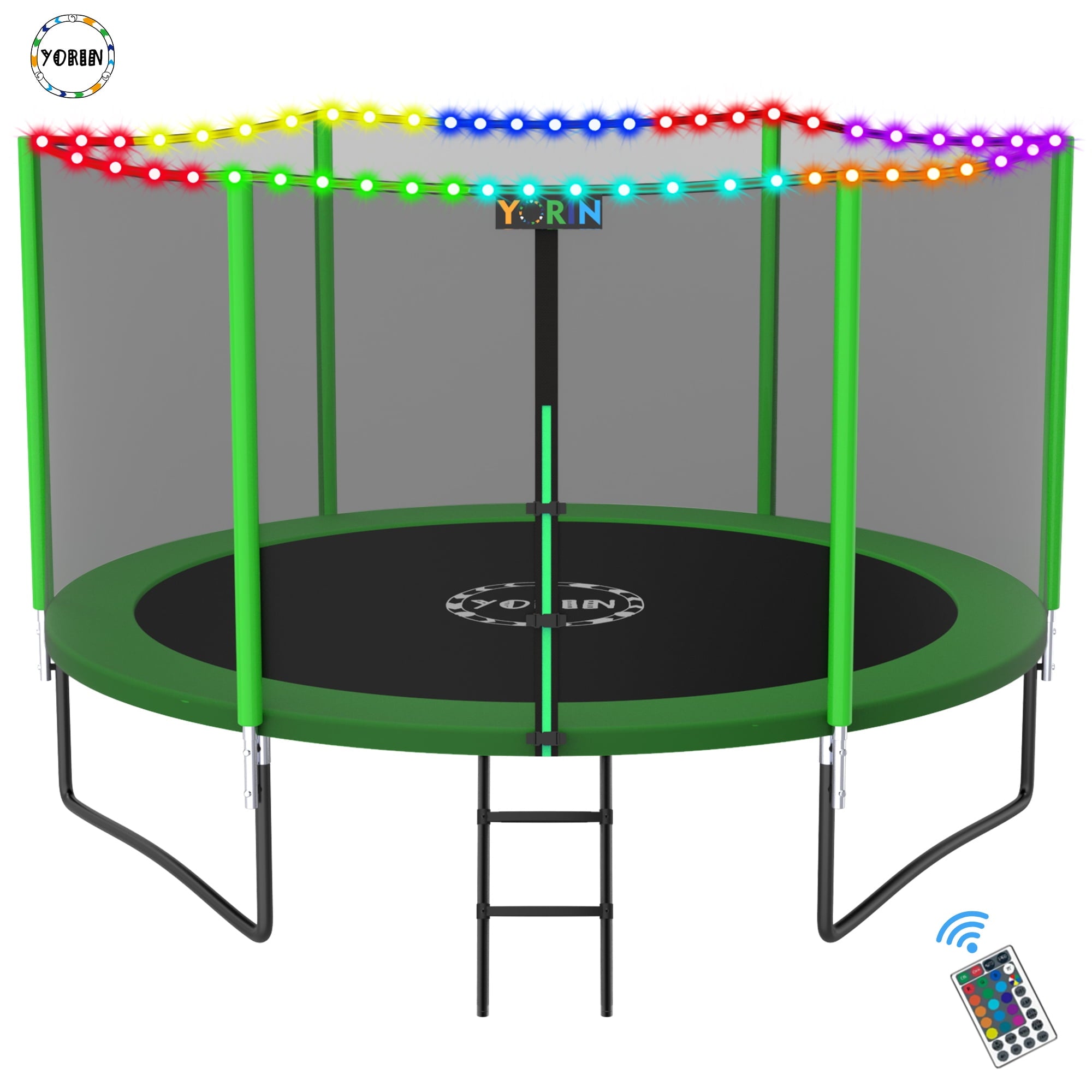 YORIN Trampoline for 2-3 Kids, 8 FT Trampoline for Adults with Enclosure Net, Ladder, Light, 800LBS Weight Capacity Outdoor Round Recreational Trampoline, Heavy Duty Trampoline