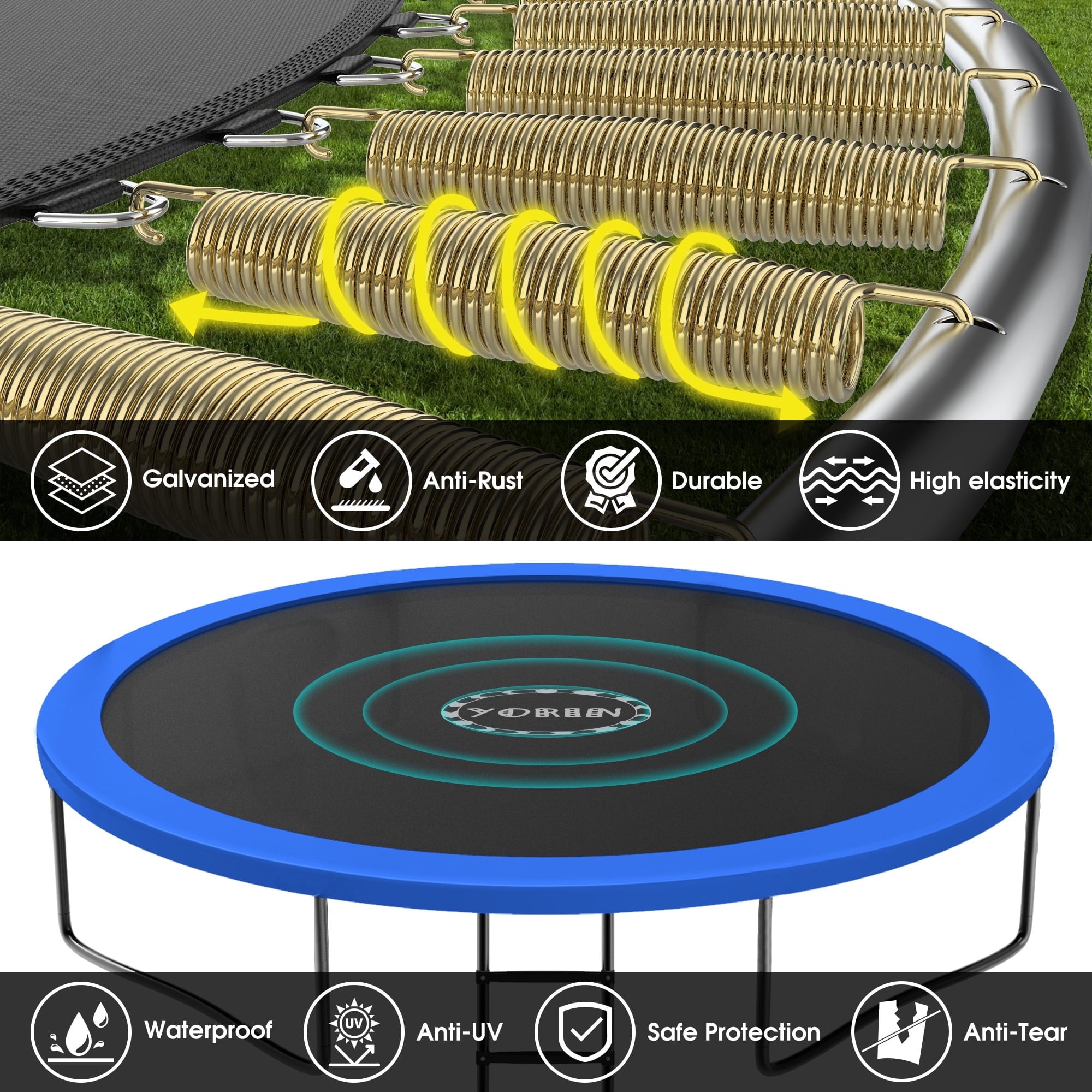 YORIN Trampoline for 2-3 Kids, 8 FT Trampoline for Adults with Enclosure Net, Ladder, Light, 800LBS Weight Capacity Outdoor Round Recreational Trampoline, Heavy Duty Trampoline