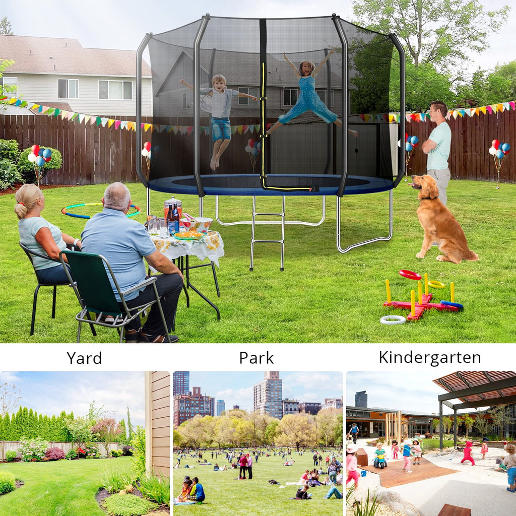TRIPLE TREE 10 FT Trampoline with Safe Enclosure Net, 660 lbs Capacity for 3 Kids, Outdoor Fitness Trampoline with Waterproof Jump Mat Ladder for Indoor Park Kindergarten Toddler Trampolines
